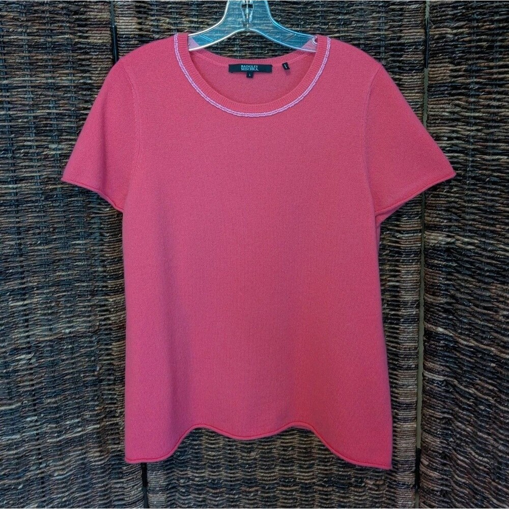 Isaac Mizrahi 100% Cashmere Beaded Short Sleeve Sweater Classic Sophisticated